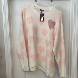 Vince Camuto Cream and Pink Heart Sweater